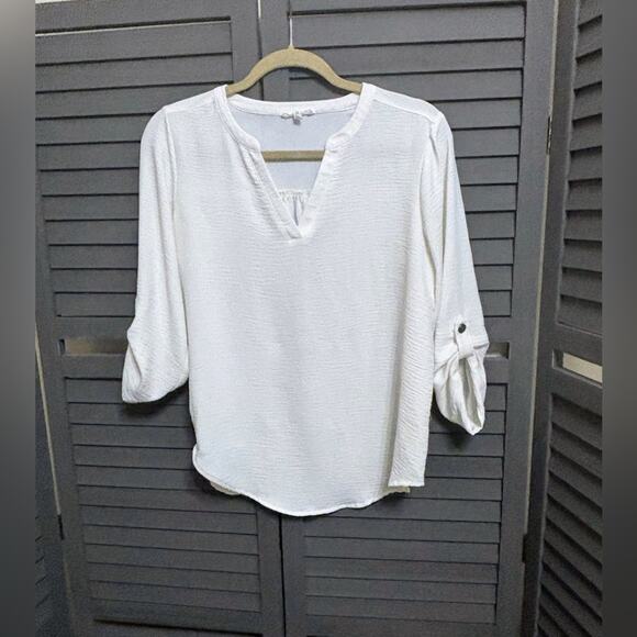Maurices Tops - Maurice's Soft White V-neck Three Quarter Length Convertible Sleeve Blouse Sz. S